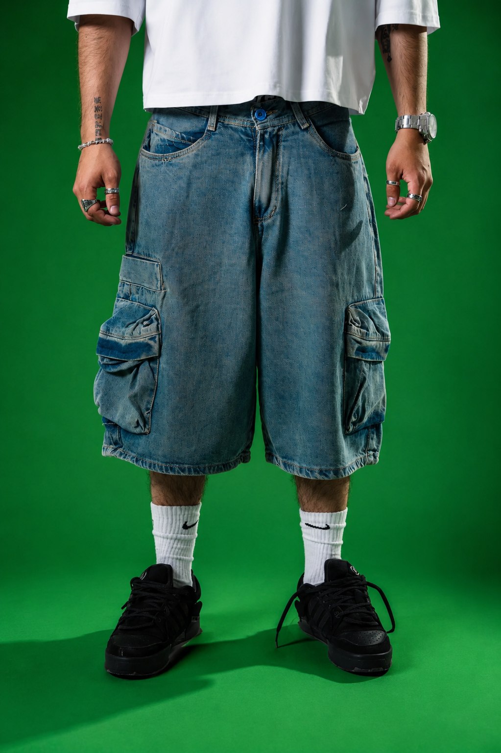 Jorts Color Azul Verdosa Cargo Oversize